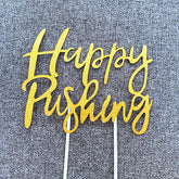 Happy Pushing Glitter Paper Cake Topper Gold & Rose Gold Baby Shower Cake Toppers Cake Decorations Gender Reveal Decor